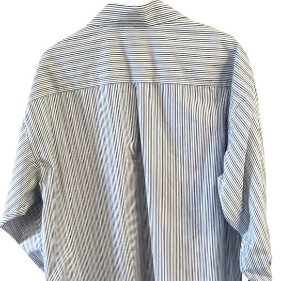 Axcess Striped Men’s Shirt: Button-Down, White Blue Brown Pinstripe 17-1/2 32-33 - Picture 6 of 9